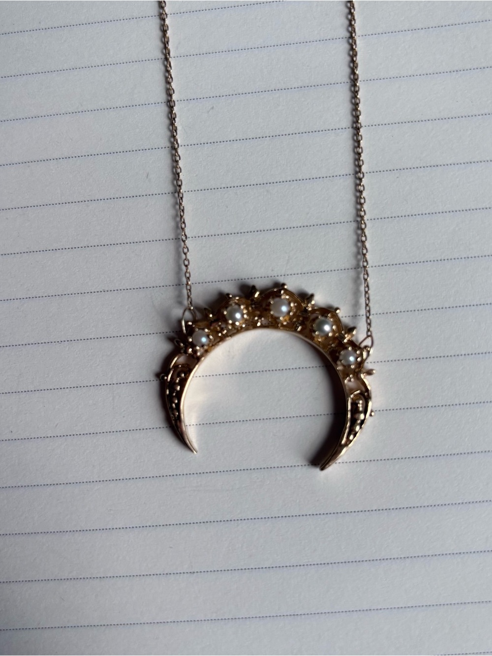 Antique Gold Crescent Necklace with Opalescent Stones - Women Jewelry - Picture 9 of 9
